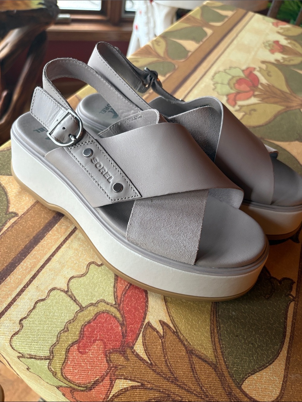 Sorel Women's Gray Platform Slingback Sandals